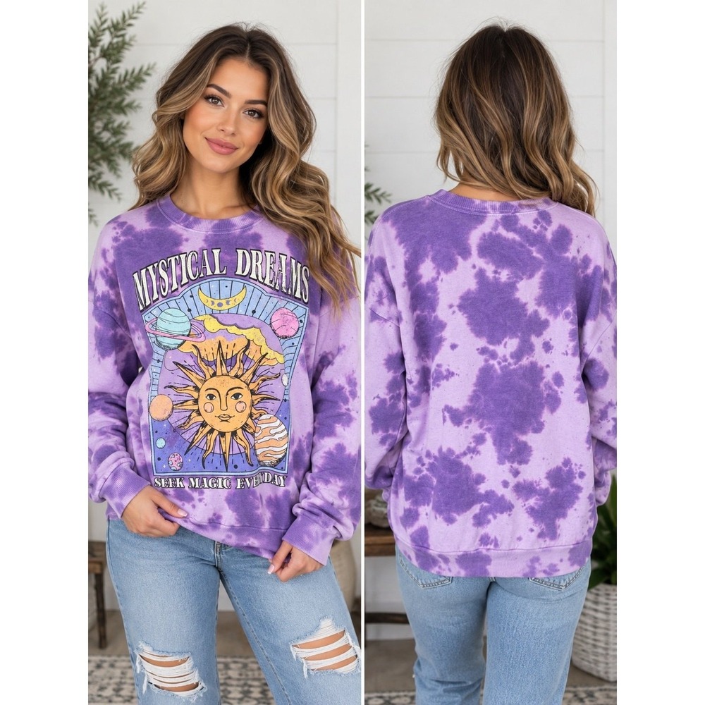 No Boundaries Mystical Dreams Purple Tie Dye Celestial Sweatshirt Small